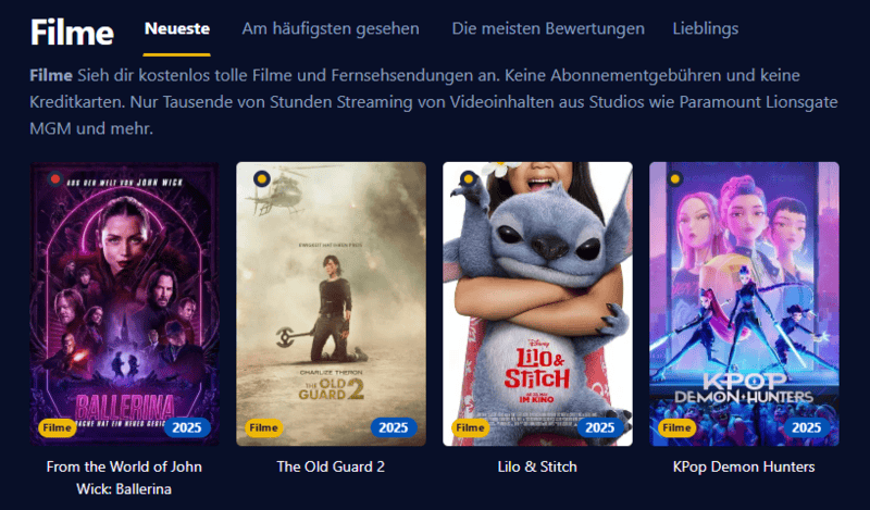 Darstellung der Einschalten Oberfläche eine moderne Streaming Plattform mit Filmen und Serien